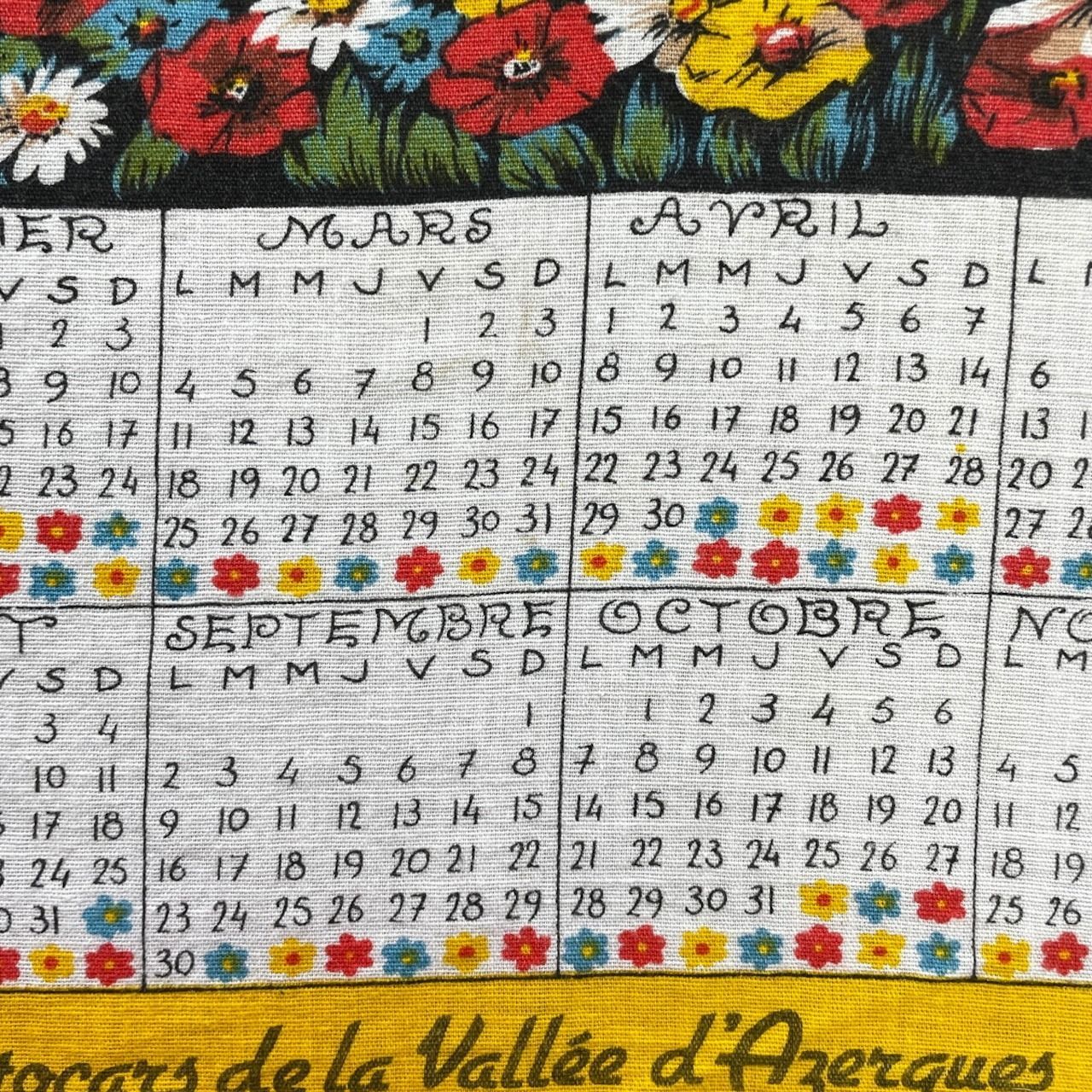 80年代 フランス製 キャット ドッグ アニマル カレンダー タペストリー