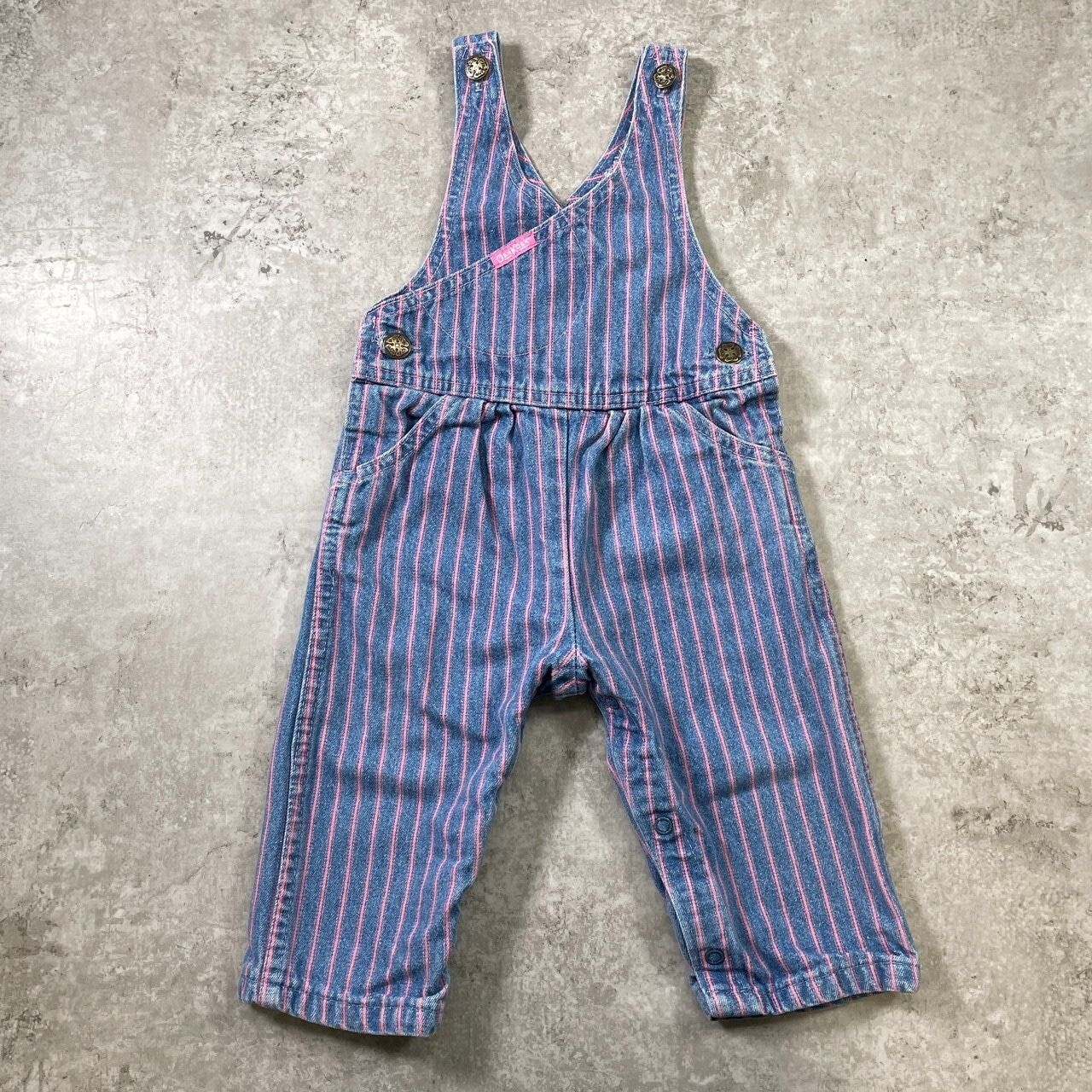 kids 80-90年代 USA製 OSHKOSH オシュコシュ ピンクヒッコリー オーバーオール サロペット キッズ18ヵ月 80cm相当 古着 子供服 ベビー服