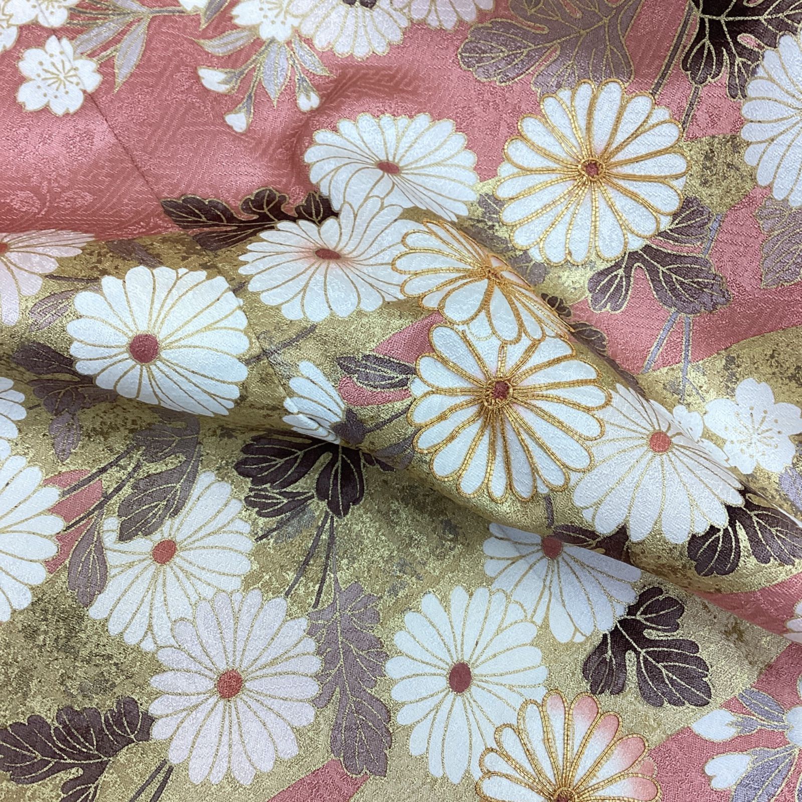訪問着 着物 中古 正絹 袷 金駒刺繍 花の図 秋草 縮緬地 鶸萌黄色 多色 金 身丈171cm 裄71.5cm L トール きもの北條 A1175-9 訪問着 着物 中古 正絹 袷 金駒刺繍 花の図 秋草 縮緬地 鶸萌黄色 多色