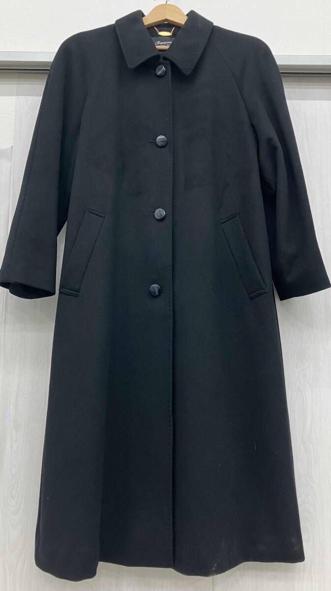 Pierre Balmain Francois 1er ステンカラーコート カシミヤ100% ブラック サイズ9AR ピエール・バルマン