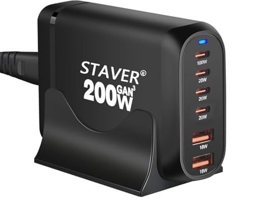 200W 充電器 【2025新登場 GaNFast? 6ポート 単口最大100W 】【PSE技術基準適合】 PD3.0対応 6ポート4 USB-C＆2 USB-A 1.5m電源ケーブル GaNFast?(窒化ガリウム) 単一ポート100W常時対応 複数ノートP