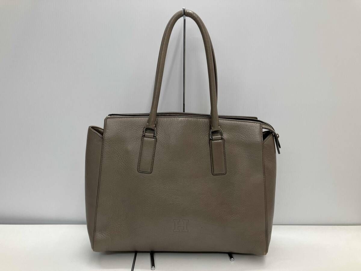 HIROFU ヒロフ レザーバッグ グレージュ 革 トート ハンド ビジネス 角スレ有り 内側ヤブレ有り
