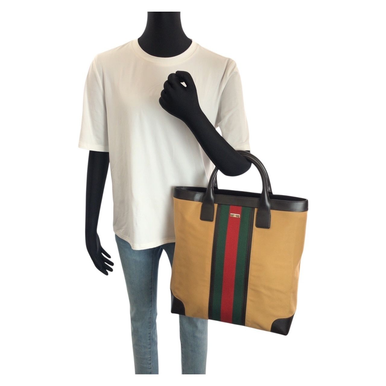 美品 GUCCI グッチ シェリーライン ベージュ ゴールド金具 キャンバス