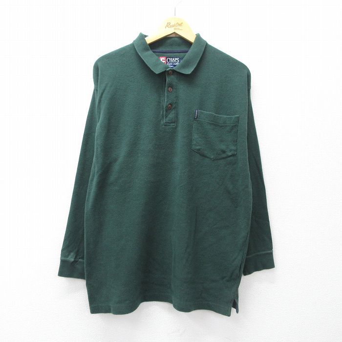 L/古着 ラルフローレン チャップス 長袖 ブランド ポロ シャツ メンズ 90年代 90s コットン 緑 26apr14