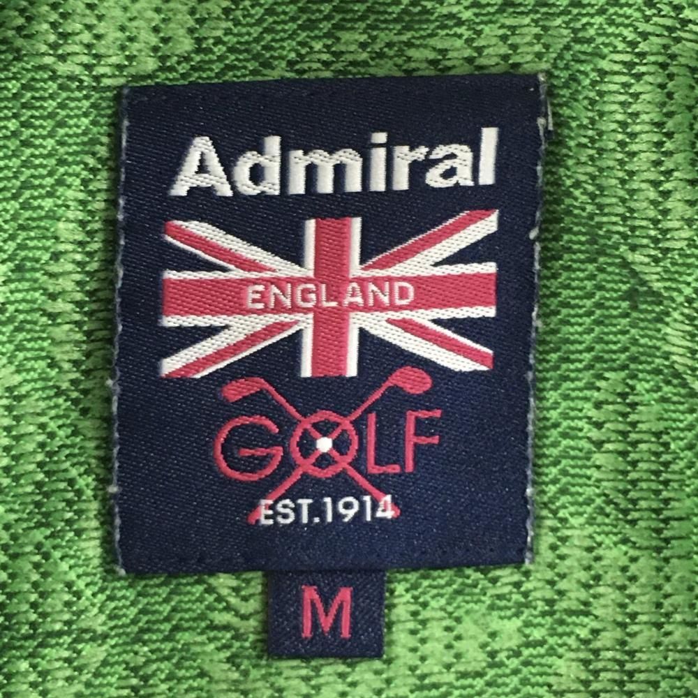 【美品】アドミラル 半袖ポロシャツ ライトグリーン×黒系 リーフ柄 ロゴピンク レディース M ゴルフウェア Admiral