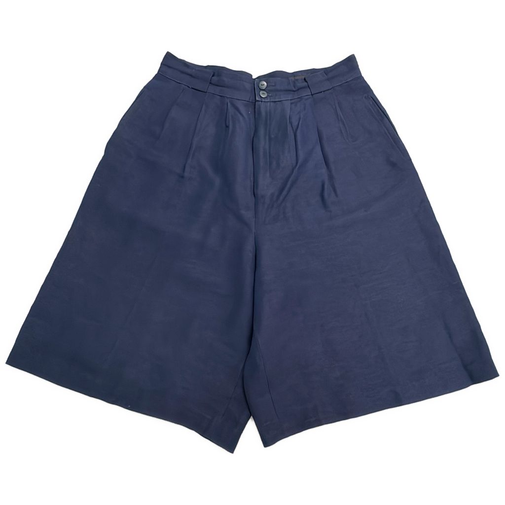 Giorgio Sant Angelo 3タック リネンショートパンツ ネイビー(メンズ W31相当)中古 古着 Y0834