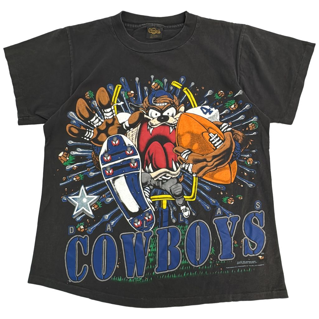 90年代 USA製 Changes NFL ダラス・カウボーイズ タズマニアン・デビル 半袖Ｔシャツ プロチーム ブラック(メンズ L)中古 古着 Y0859