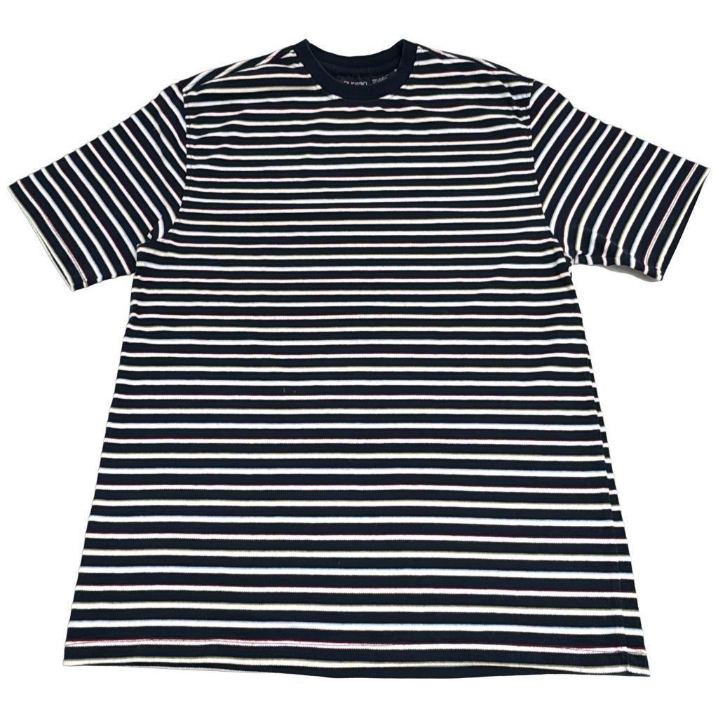 90年代 puritan ピューリタン マルチボーダーＴシャツ ネイビー(メンズ M)中古 古着 Y0878