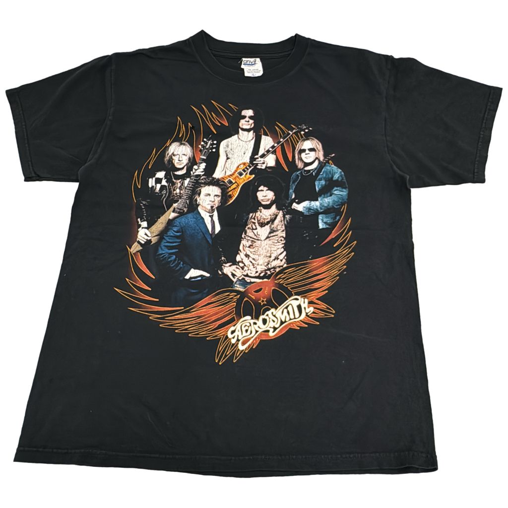 00年代 AERO SMITH エアロ・スミス WORLD TOUR Ｔシャツ バンド ブラック(メンズ L)中古 古着 Y0880