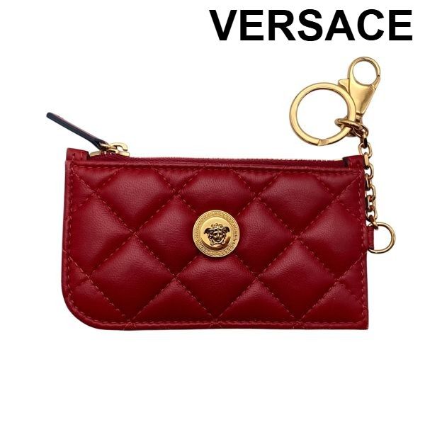 ヴェルサーチェ ヴェルサーチ VERSACE フラグメントケース カードケース コインケース メデューサロゴ キルティング 赤 レディース 6D230