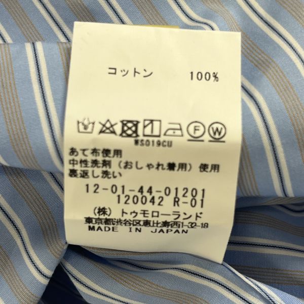 B559/美品 MACPHEE 長袖シャツ ストライプ バンドカラー 36 青 ◇ マカフィー MACPHEE バンドカラーシャツ ブラウス 長袖 ストライプ
