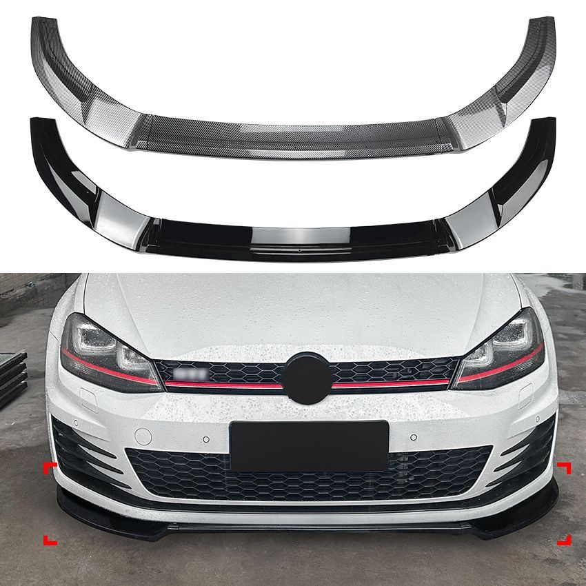 フォルクスワーゲン Volkswagen ゴルフ7 Golf7 MK7 GTI R R-Line フロントリップスポイラー フロントバンパー用 外装アンダーリップ ピアノブラック カーボン調 立体感アップ 傷対策 スポーティー ドレスアップ エアロパーツ