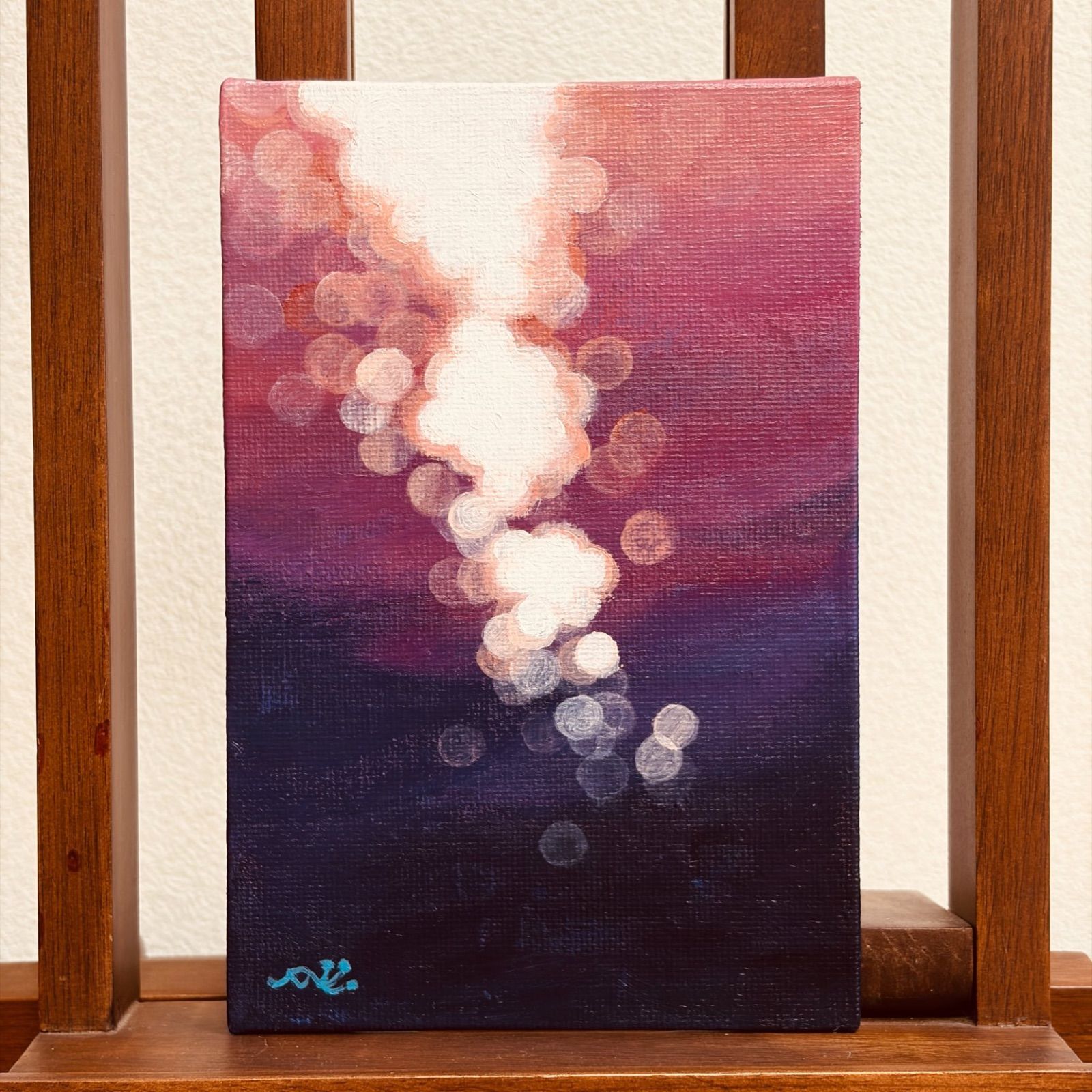 夕映え　アクリル画　手書き アクリル画 「水面に映る夕陽」 手描き 絵画 風景画 - メルカリ