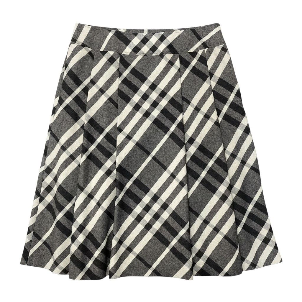 80e12 BURBERRY LONDON バーバリー ロンドン タックプリーツ チェックスカート サイズ46 グレー 大きいサイズ レディースt18r
