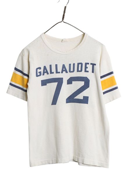 60s ランタグ ★ チャンピオン 両面 染込み プリント 半袖 フットボール Tシャツ メンズ M / ヴィンテージ USA製 ナンバリング コットン 白