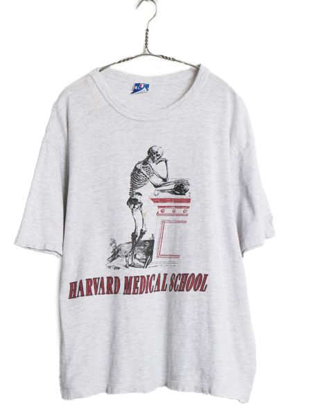 80s 90s USA製 ★ チャンピオン ハーバード カレッジ プリント Tシャツ メンズ L / ヴィンテージ スカル シングルステッチ 霜降り グレー