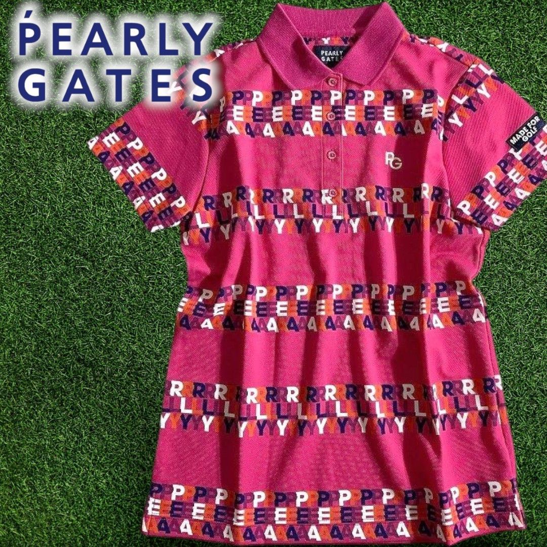 PEARLY GATES パーリーゲイツ ゴルフ 日本製 3タックインレー フレックスフュージョン グラデーションロゴボーダー柄 ストレッチ 半袖 ポロシャツ ゴルフウェア レディース 055-2260806 定価2万 ピンク ▲023▼50805w04