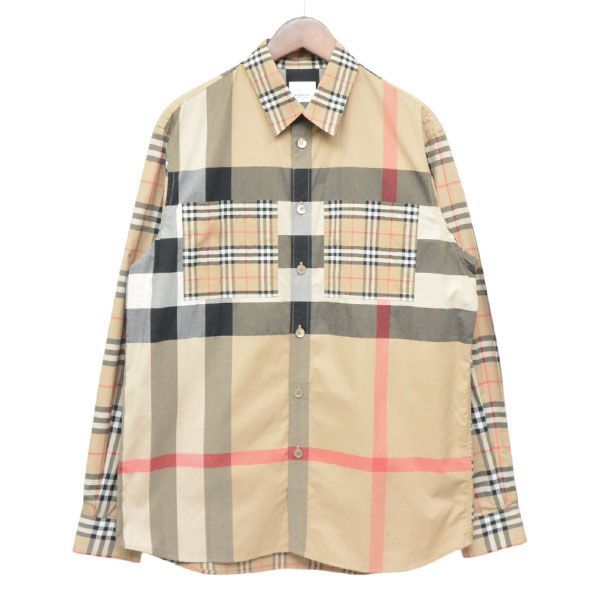 ひーろーBURBERRY ノバチェック柄 長袖シャツ パッチワーク　現行 BURBERRY バーバリー 2020AW ノバチェックパッチワークシャツ 8032268