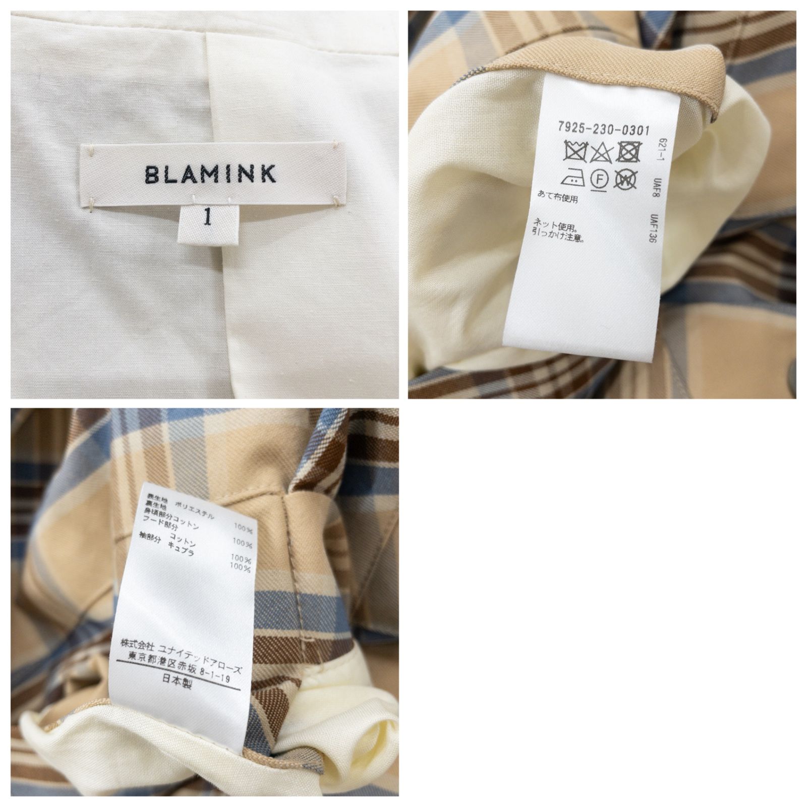 BLAMINK ブラミンク ジャケット ブルゾン コート フード チェック柄 
