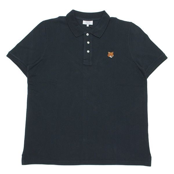 メゾンキツネ ポロシャツ M 黒 半袖 鹿の子 綿 MAISON KITSUNE MAISON KITSUNE（メゾン キツネ） ポロシャツ 半袖 メンズ 鹿の子 刺繍