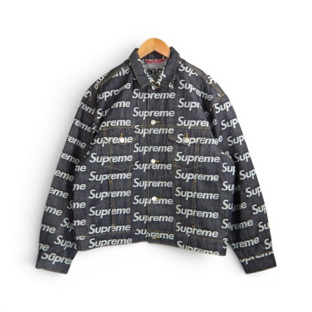 SUPREME 25aw Jacquard Logos Denim Trucker Jacket Indigo サイズL シュプリーム ジャカード ロゴ デニムトラッカージャケット 大名店