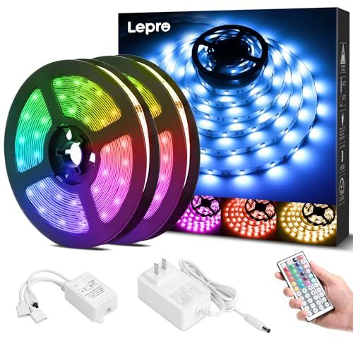 Lepro LEDテープライト 20m (10m*2本) 600連 SMD 5050 テープled 屋内用 RGB 30leds/m 高輝度 44キーリモコン 明るさ調節 鮮やか ledテープ 切断可能 取付簡単 3M社製両面テープ 明るいラ 516a3b39