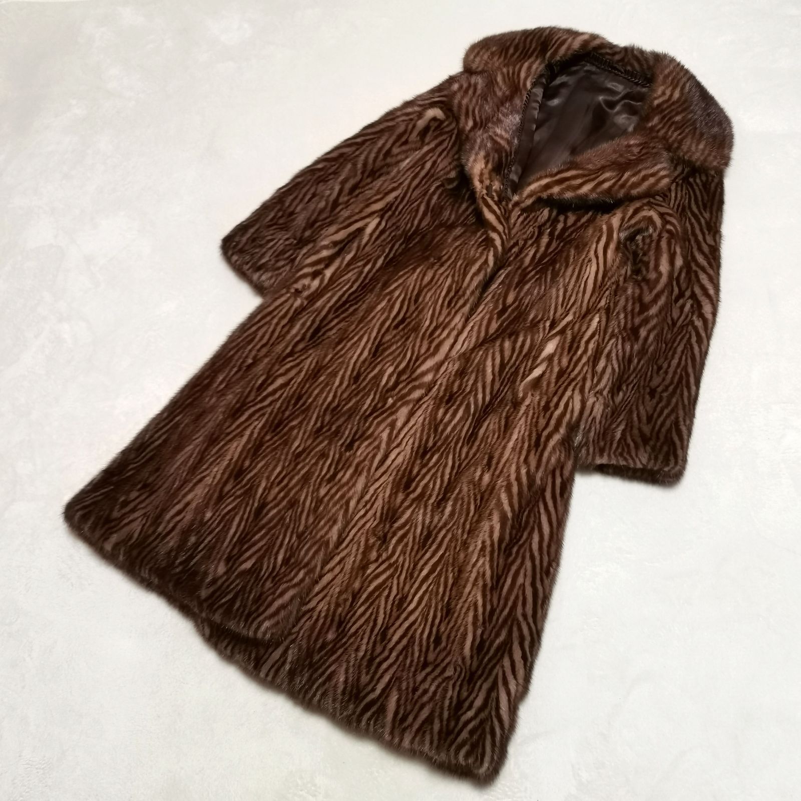 毛皮 コート ミンク セミロング 豹柄 模様 中古品 管理番号KKVNMKO530