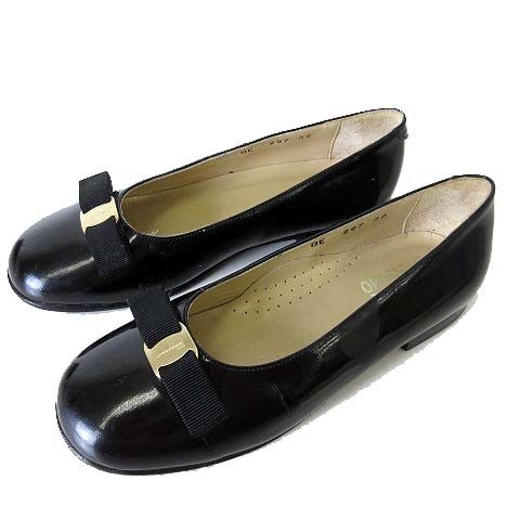 サルヴァトーレフェラガモ Salvatore Ferragamo 希少 ヴァラ バレエシューズ スリッポン パンプス 本革 エナメル レザー 32 黒 ブラック 20.0cm くつ 靴 シューズ 女の子 発表会 パーティー