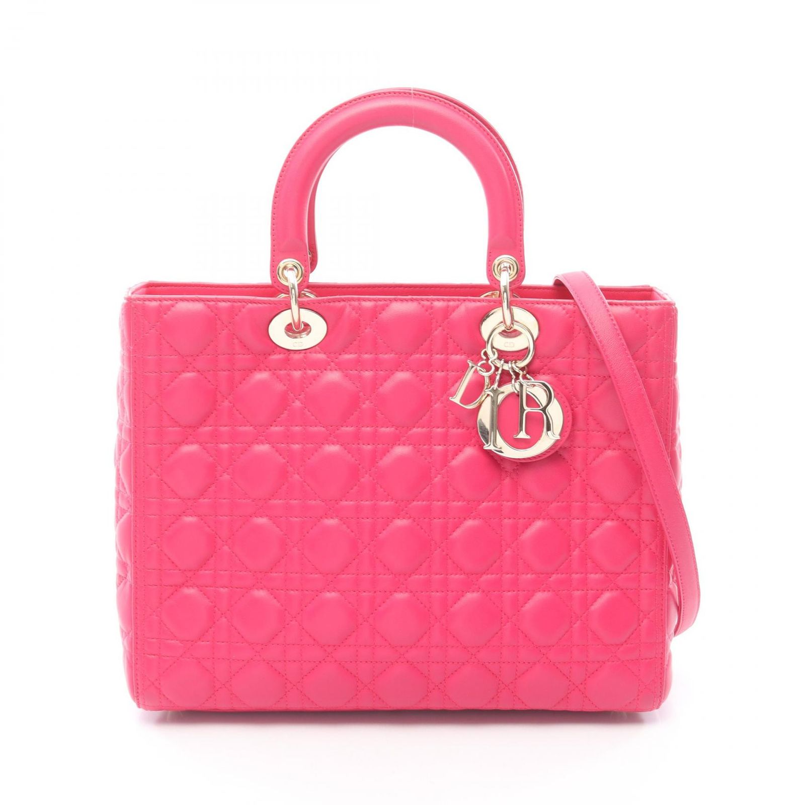 ディオール Dior ハンドバッグ レディディオール ラージ カナージュ 2WAY ピンク レザー レディディオール カナージュ 2wayトート レディース Used A