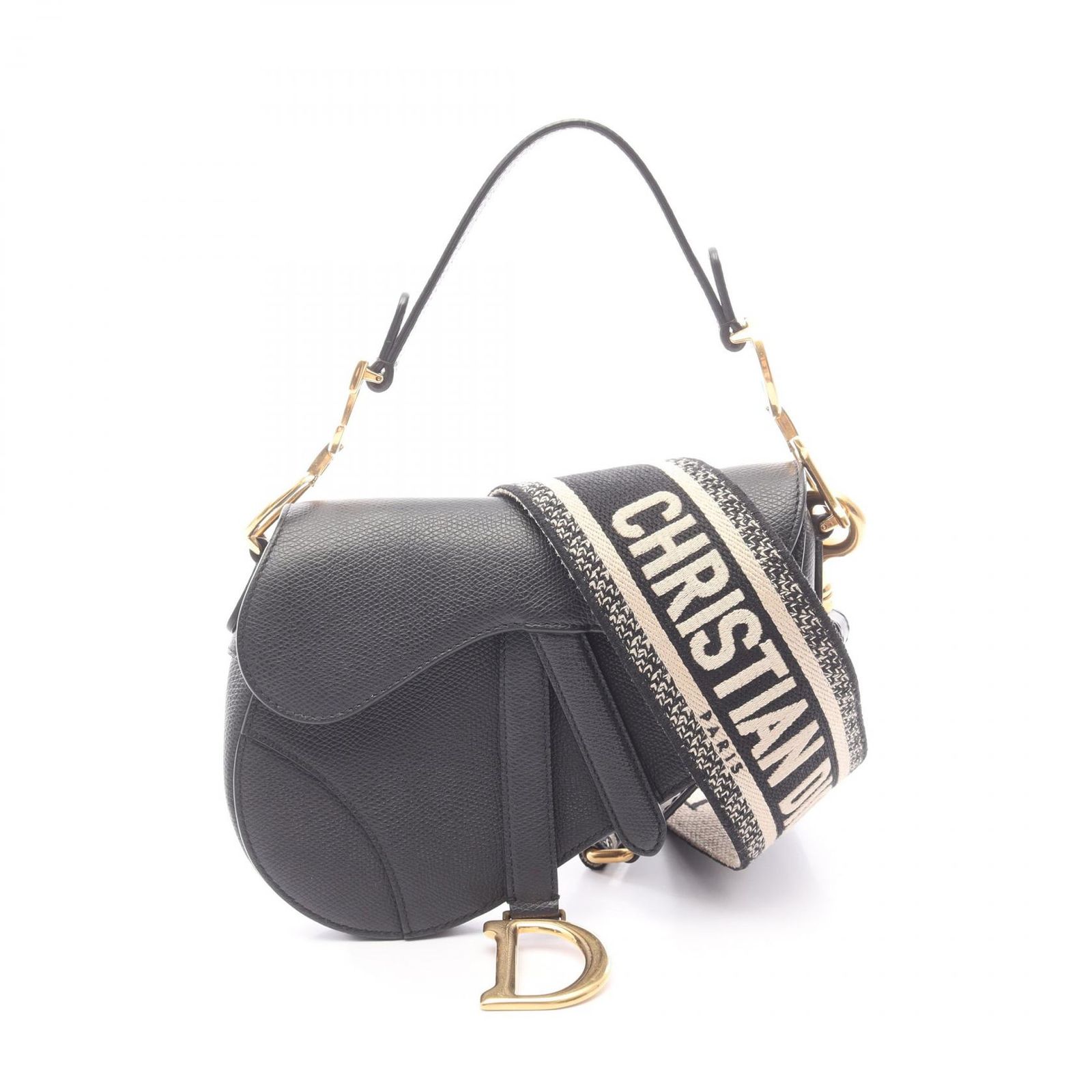 ディオール Dior ハンドバッグ サドルバッグ ミニ 2WAY ブラック レザー サドルバッグ レディース Used A