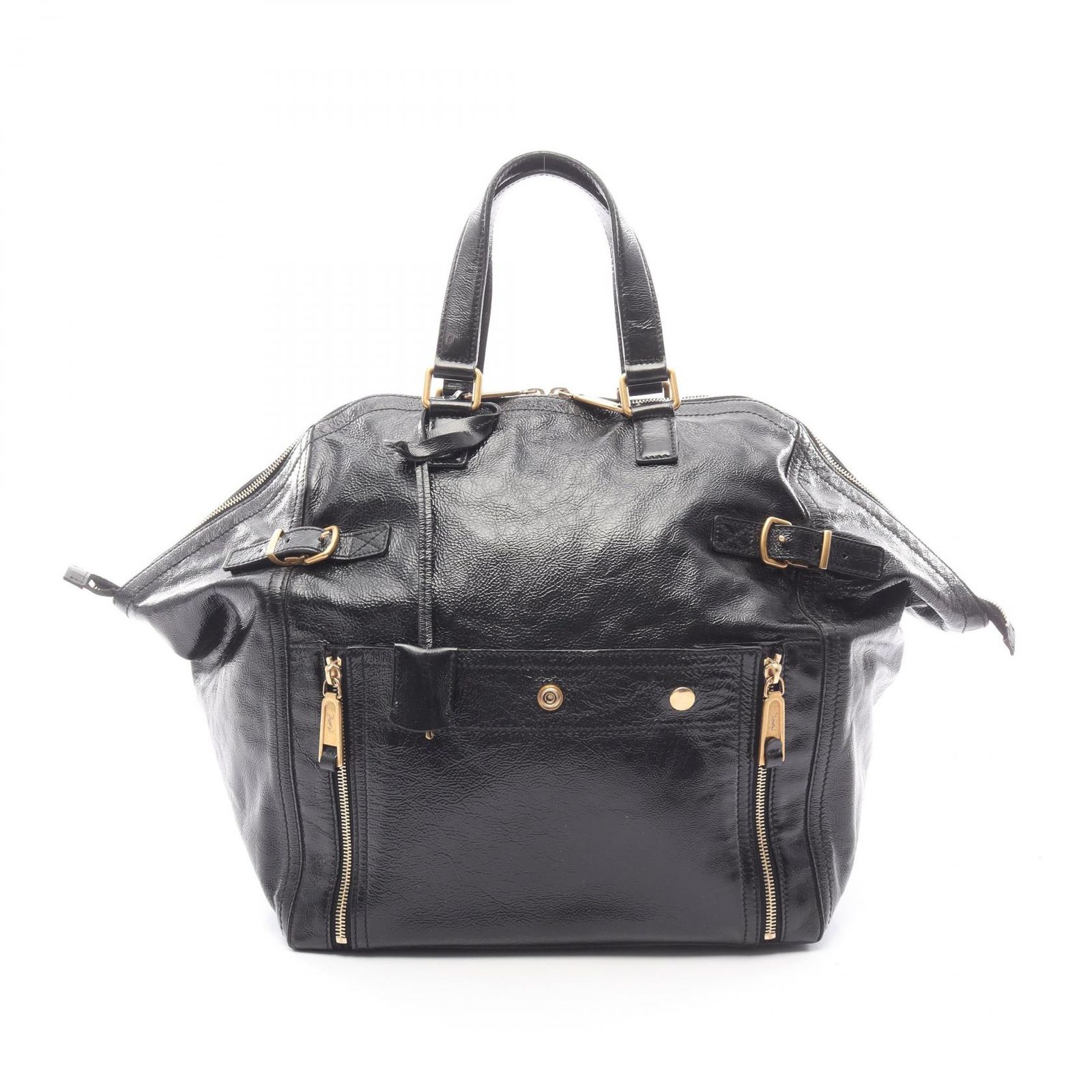 イヴ・サンローラン YVES SAINT LAURENT トートバッグ ダウンタウン ブラック パテントレザー ダウンタウン トート レディース Used B