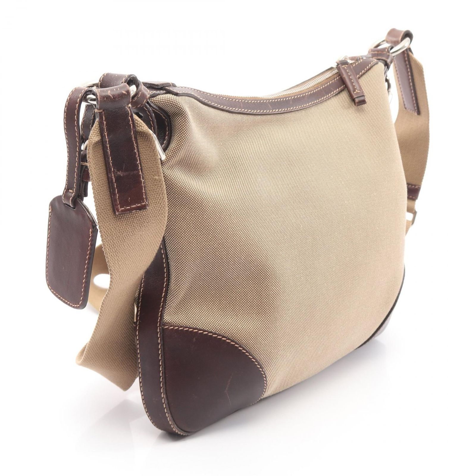 PRADA プラダ ロゴジャガード ベージュ ブラック シルバー金具 キャンバス /レザー ショルダーバッグ メッセンジャーバッグ レディース 506696 【中古】 プラダ PRADA ショルダーバッグ LOGO JACQUARD ロゴジャガード