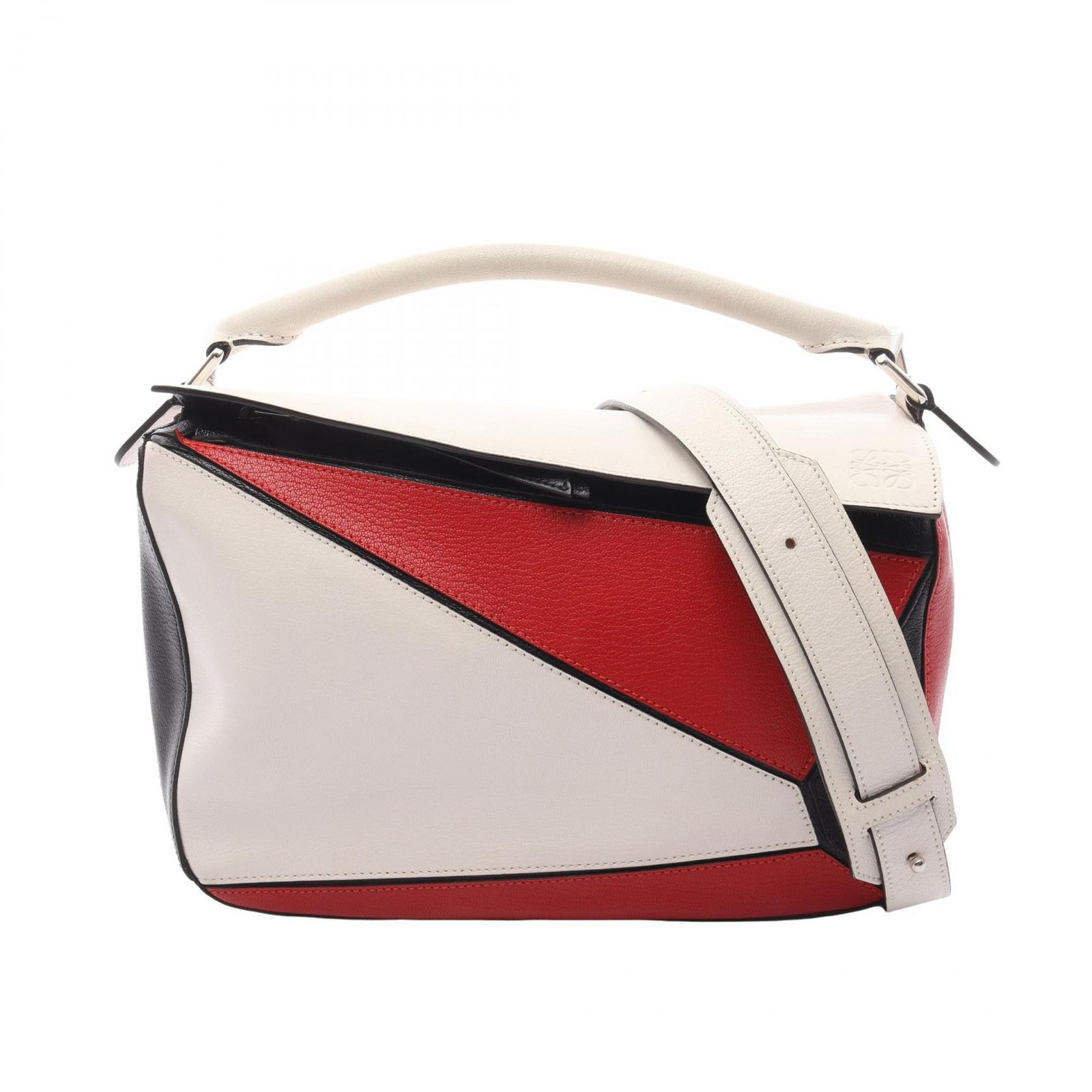 ロエベ LOEWE ハンドバッグ パズルバッグ ミディアム 2WAY ホワイト/レッド/ブラック レザー パズルバッグ ミディアム レディース Used B