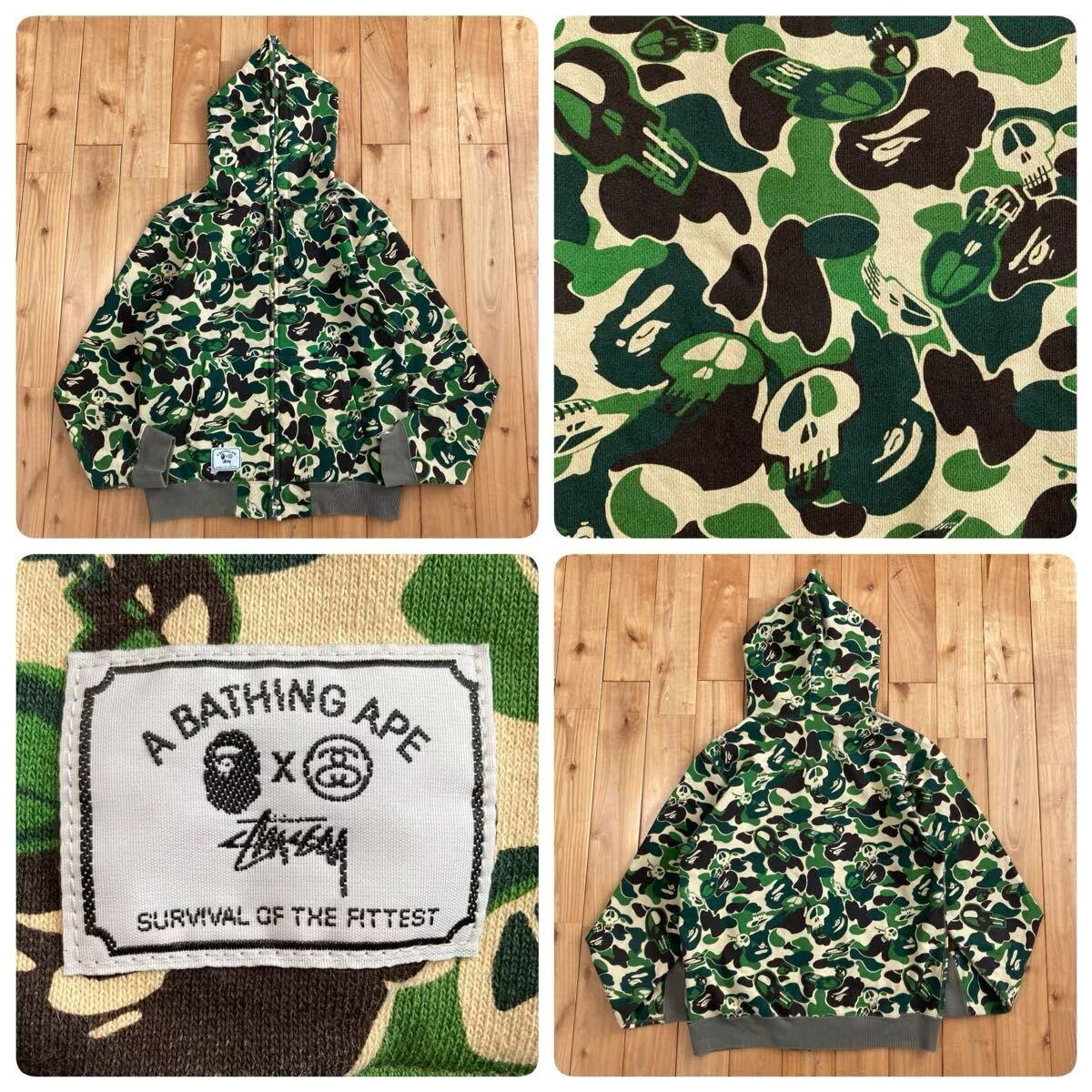 美品☆A BATHING APE xSTUSSY スカルカモ フルジップアップ STUSSY × BAPE CAMO パーカー Sサイズ a bathing ape full zip hoodie