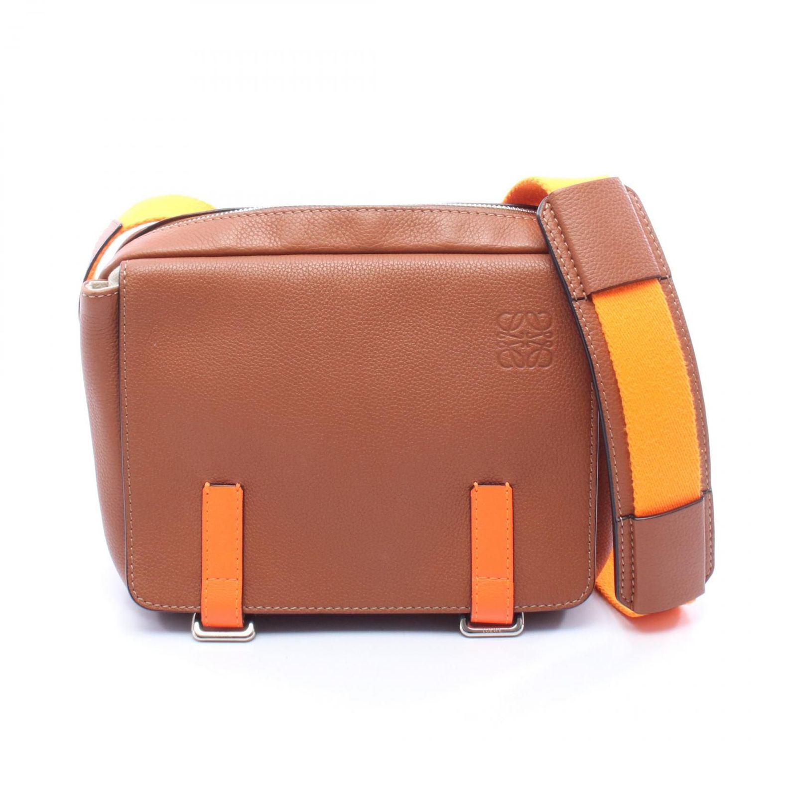 ロエベ LOEWE ショルダーバッグ ミリタリー メッセンジャーバッグ XS ブラウン/オレンジ レザー ミリタリー メッセンジャー メンズ Used A