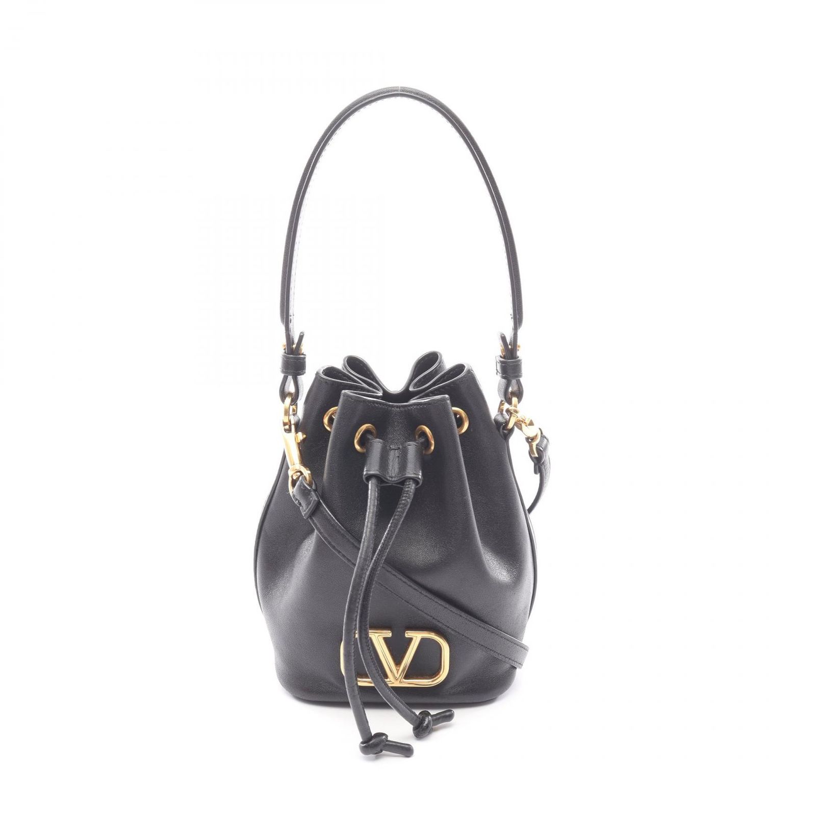 ヴァレンチノ Valentino ハンドバッグ Vロゴ シグネチャー バケットバッグ ミニ 2WAY ブラック レザー Vロゴ ミニ 2wayバケットバッグ レディース Used A