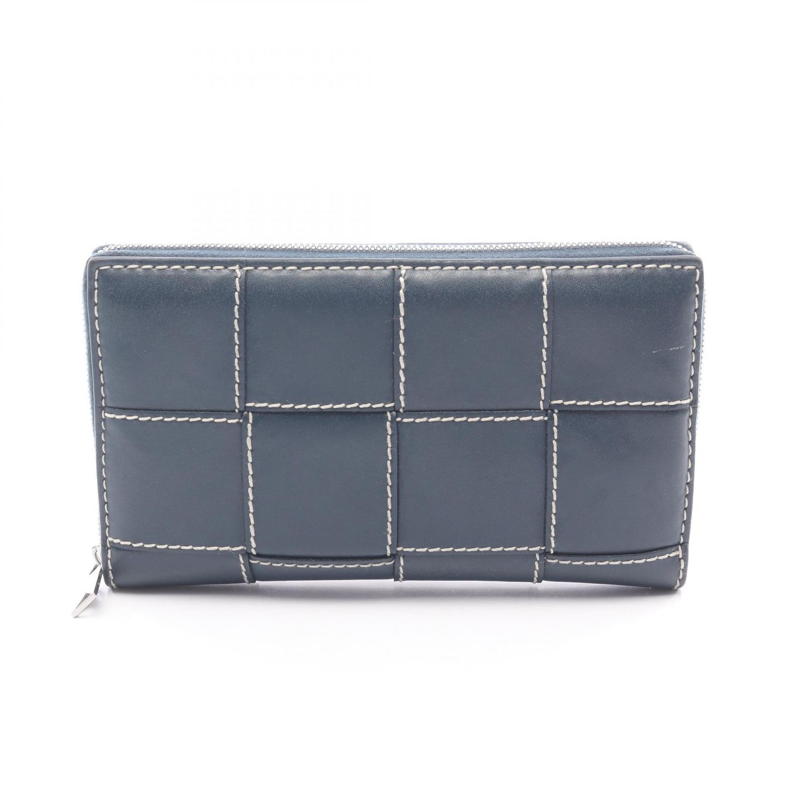 ボッテガヴェネタ BOTTEGA VENETA ラウンド長財布 カセット ステッチ マキシイントレチャート ネイビー レザー カセット ラウンド長財布 メンズ Used B