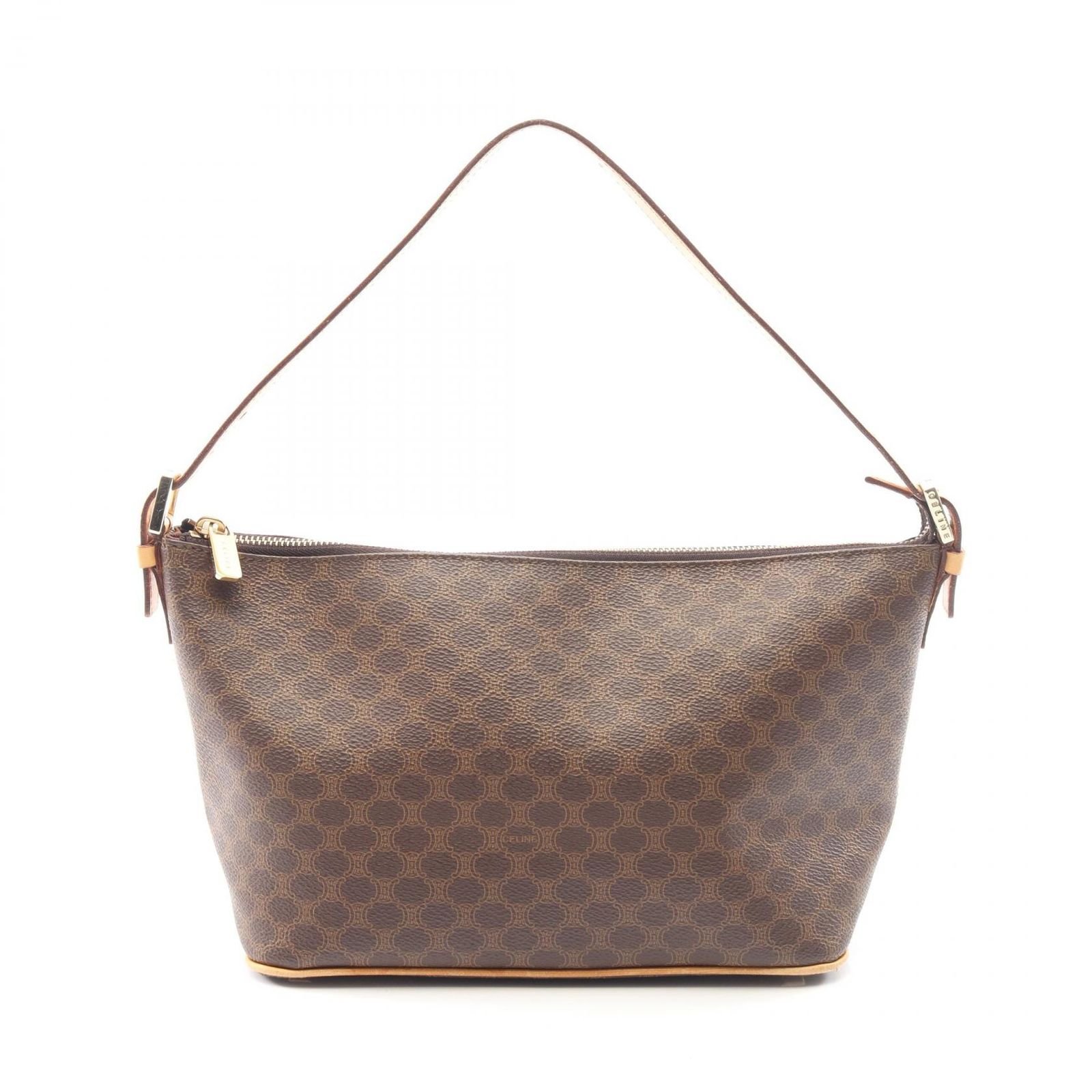 セリーヌ CELINE ハンドバッグ マカダム ダークブラウン PVCコーティングキャンバス レザー トリオンフ ワンショルダー レディース Used A