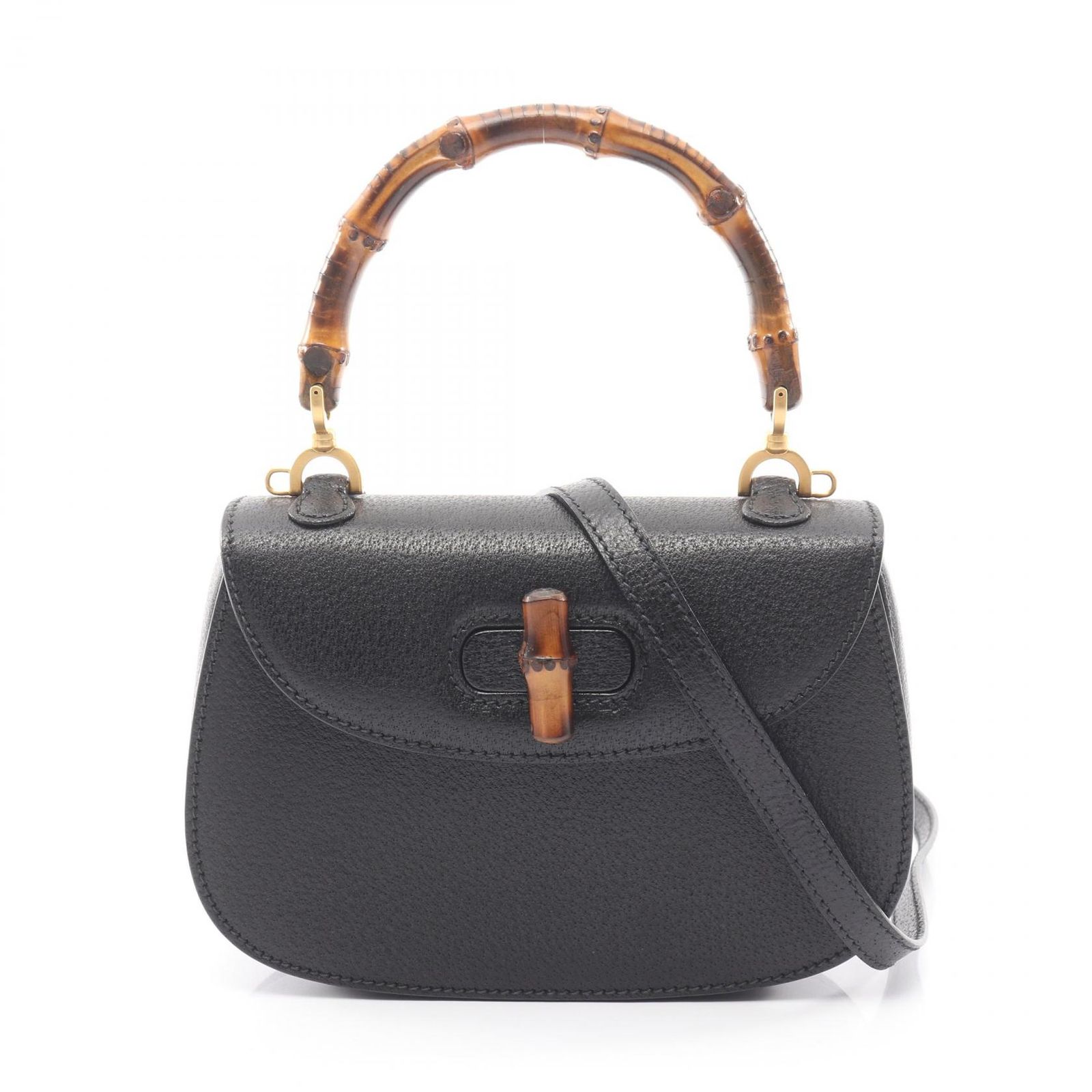 グッチ GUCCI ハンドバッグ バンブー 2WAY ブラック レザー バンブー 2wayショルダー レディース Used B