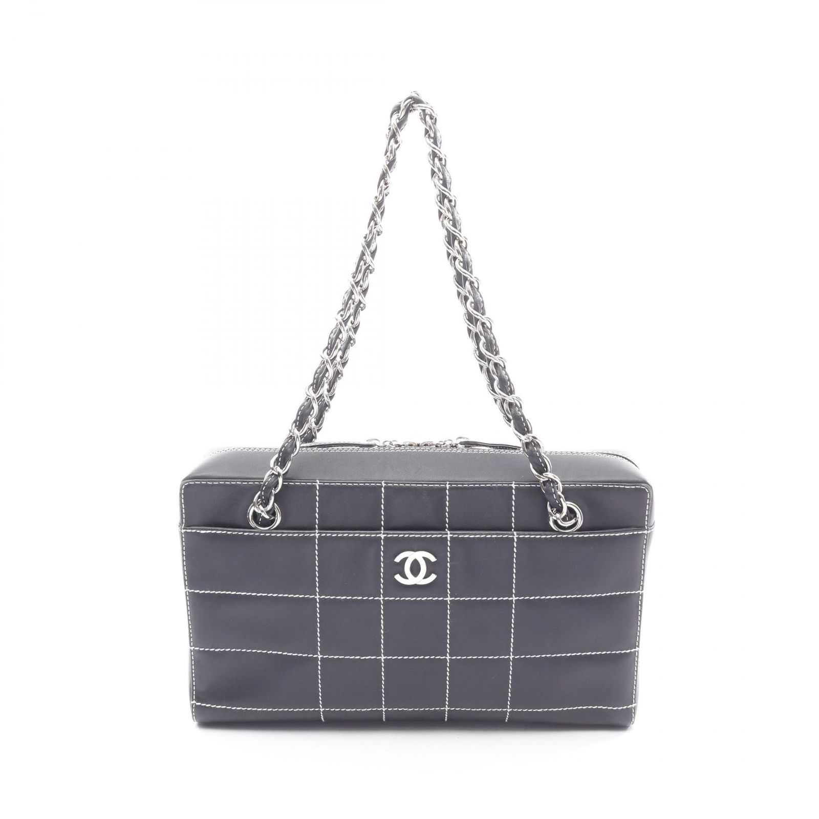 シャネル CHANEL ショルダーバッグ チョコバー ワイルドステッチ ネイビー レザー ワイルドステッチ チェーンショルダー レディース Used A