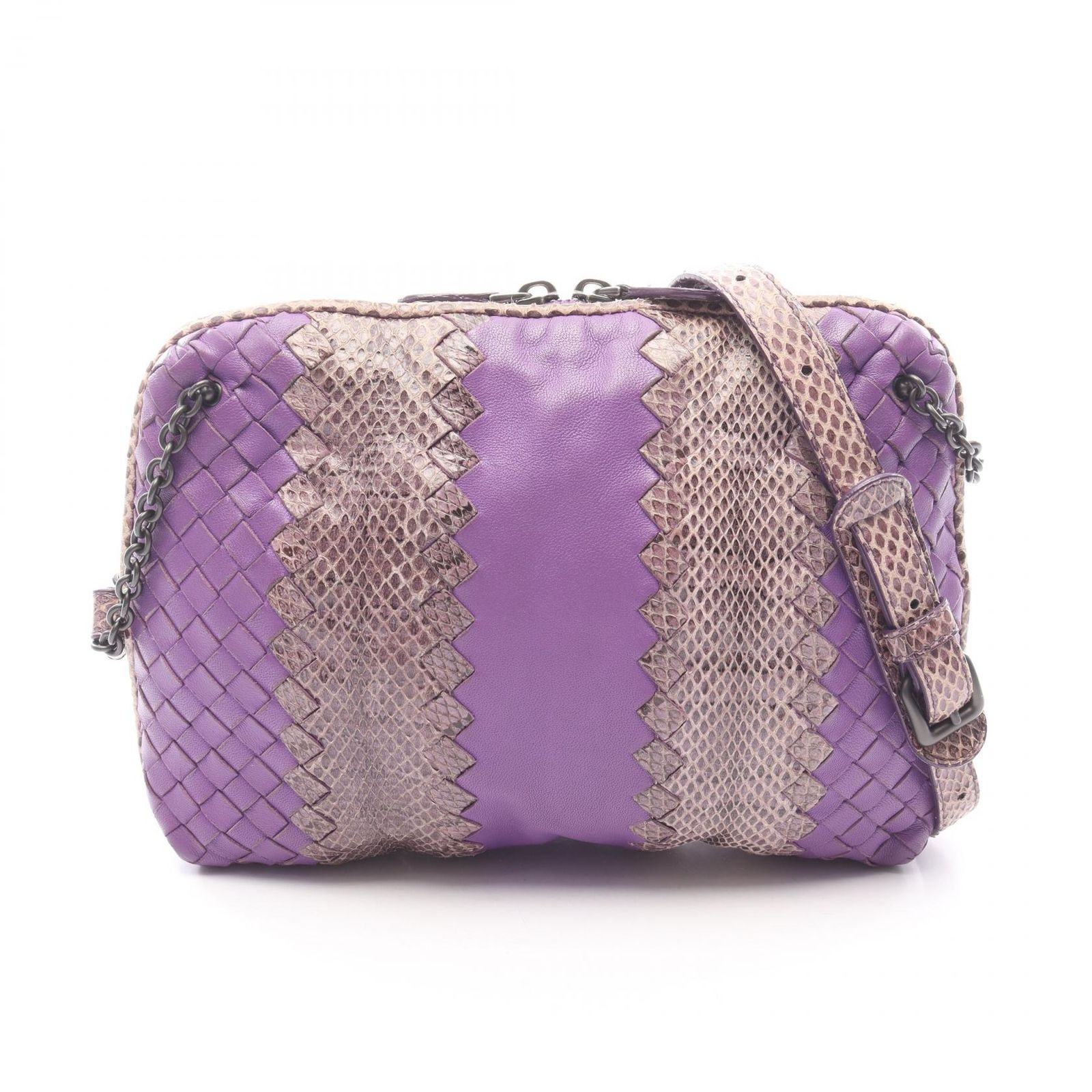 ボッテガヴェネタ BOTTEGA VENETA ショルダーバッグ イントレチャート パープル レザー エキゾチックレザー イントレチャート ショルダーバッグ レディース Used B