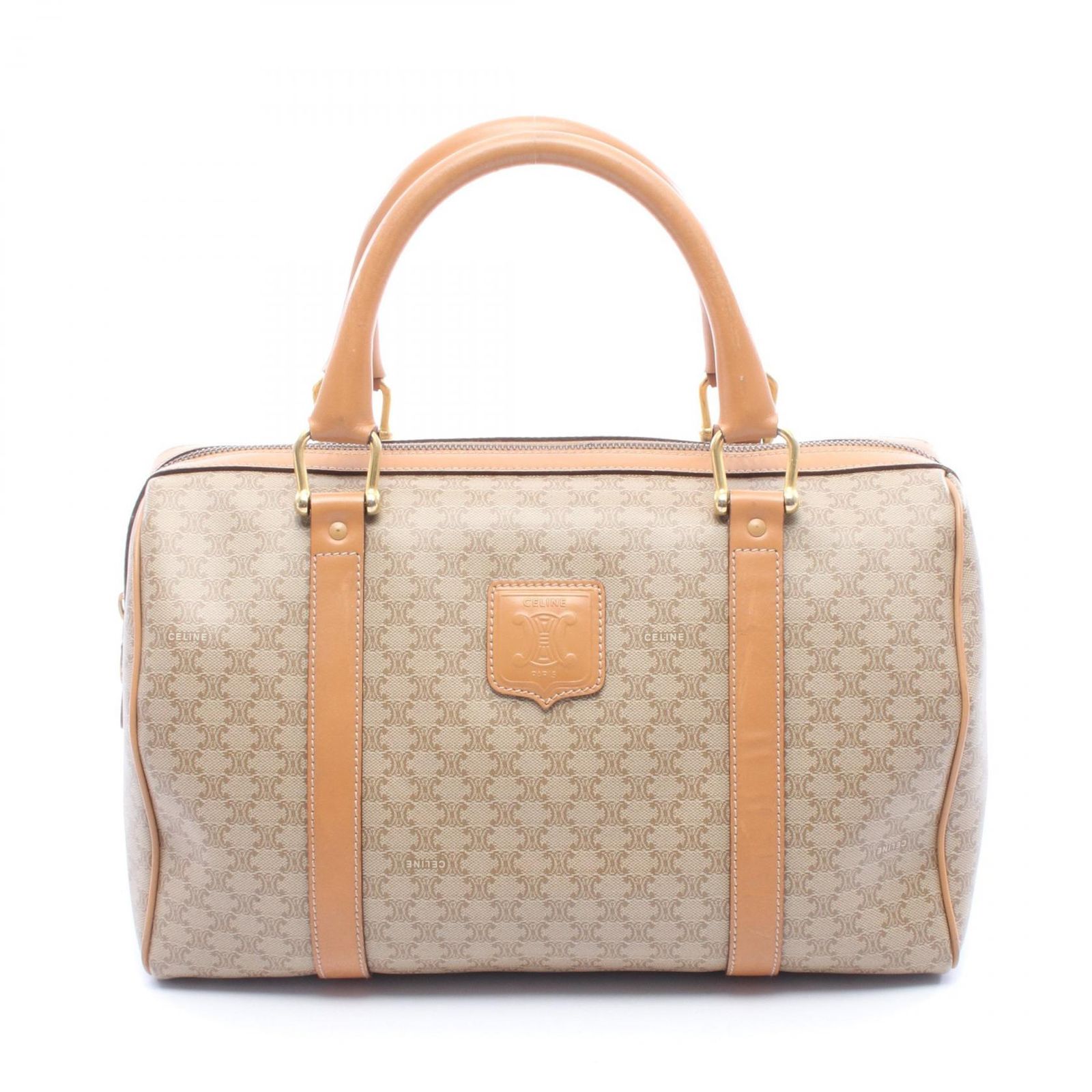 セリーヌ CELINE ハンドバッグ マカダム ベージュ PVCコーティングキャンバス レザー マカダム ミニボストン レディース Used B