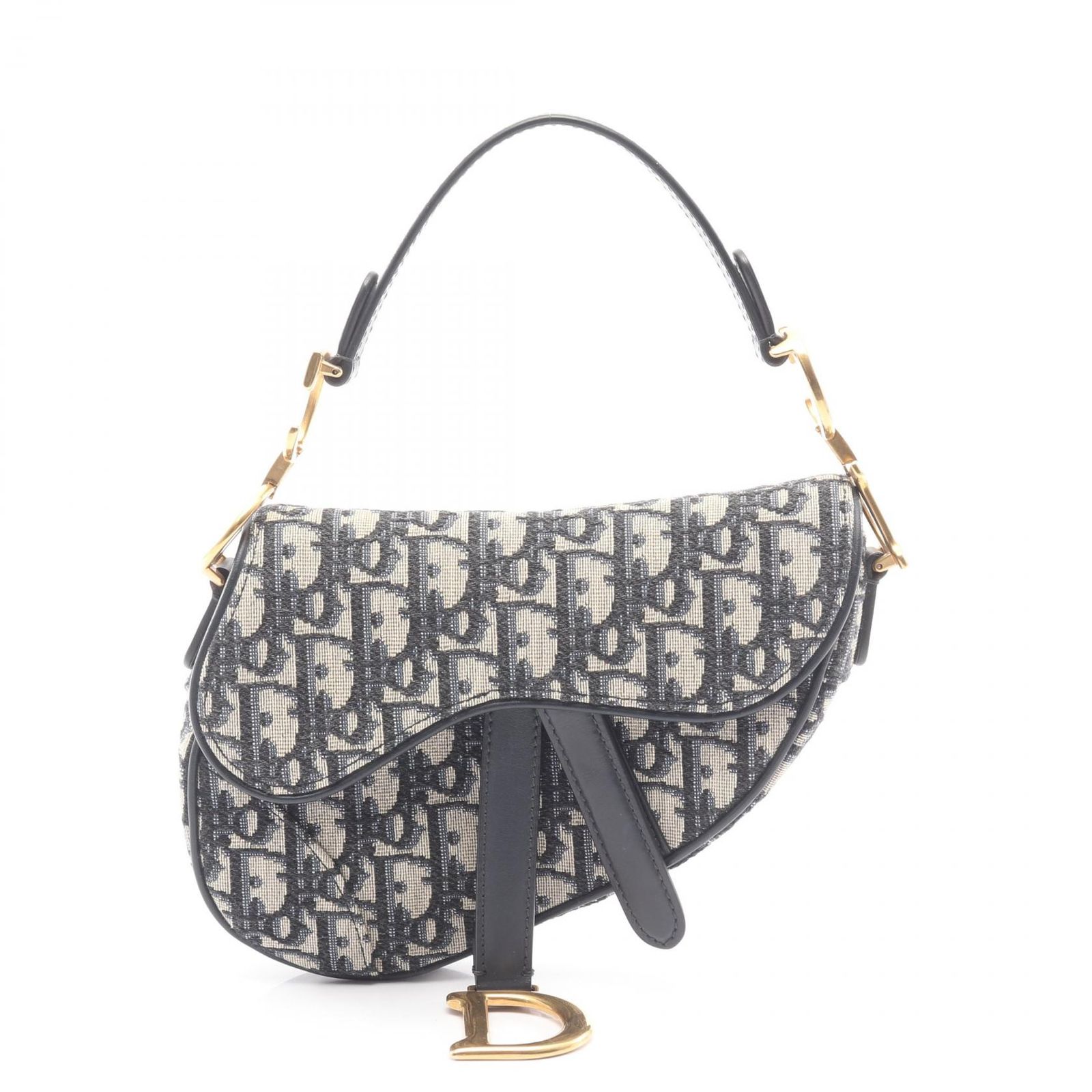 ディオール Dior ハンドバッグ サドルバッグ ミニ オブリークジャカード ベージュ/ブラック キャンバス レザー オブリーク サドル バッグ レディース Used A