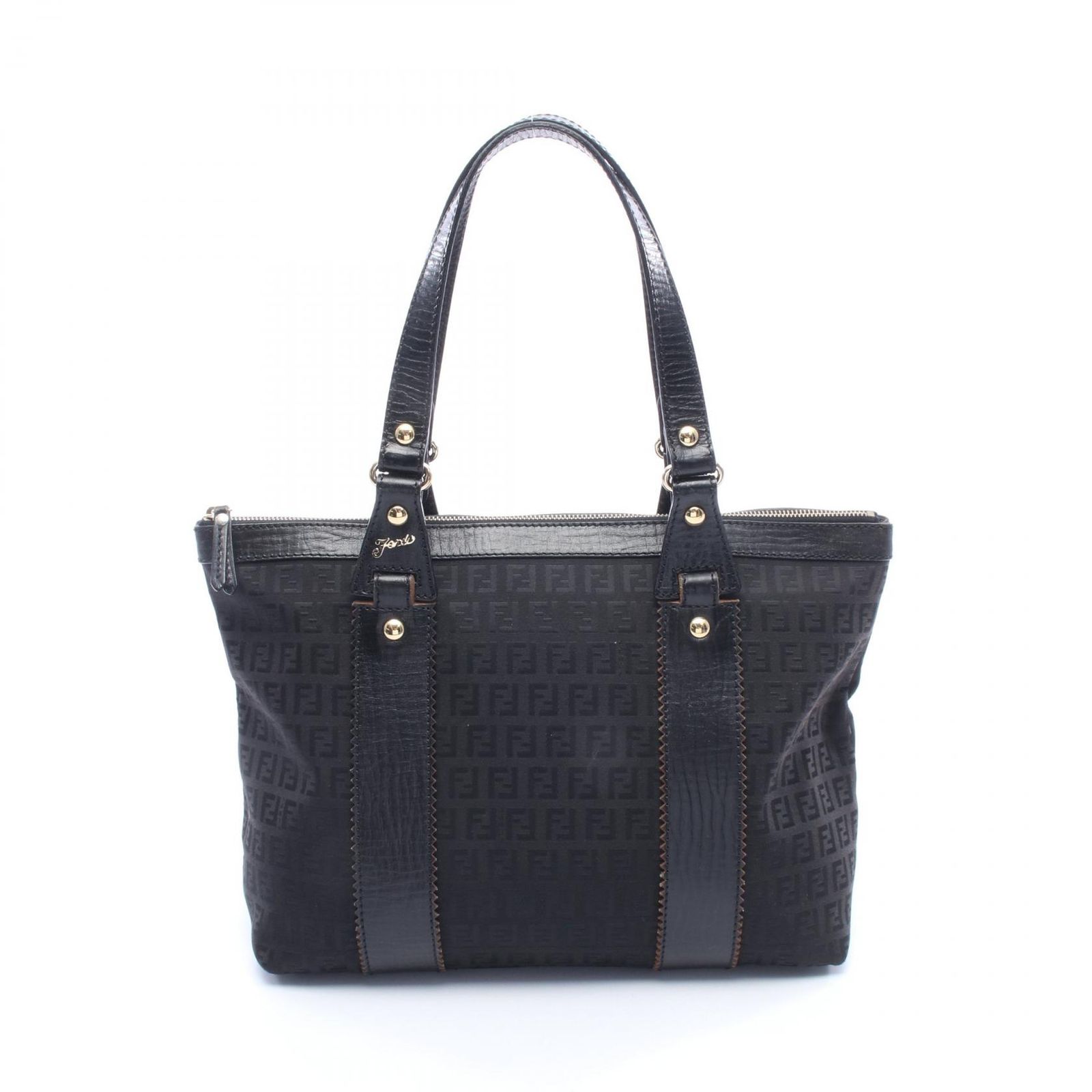フェンディ FENDI トートバッグ ズッキーノ 8BH179 ブラック キャンバス レザー ズッキーノ トートバッグ レディース Used B