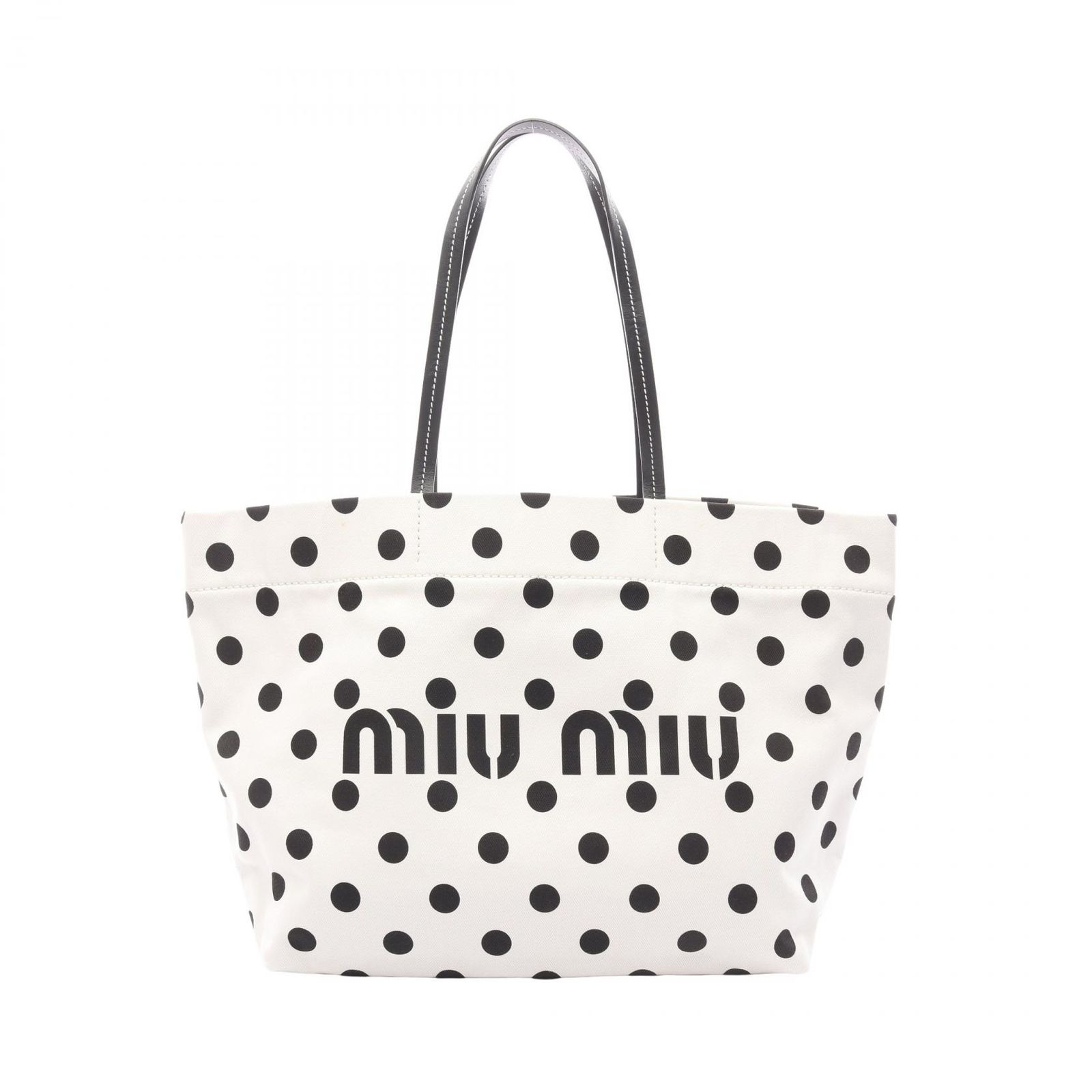 ミュウ ミュウ Miu Miu トートバッグ ロゴ 5BG234 ホワイト キャンバス レザー トートバッグ レディース Used A