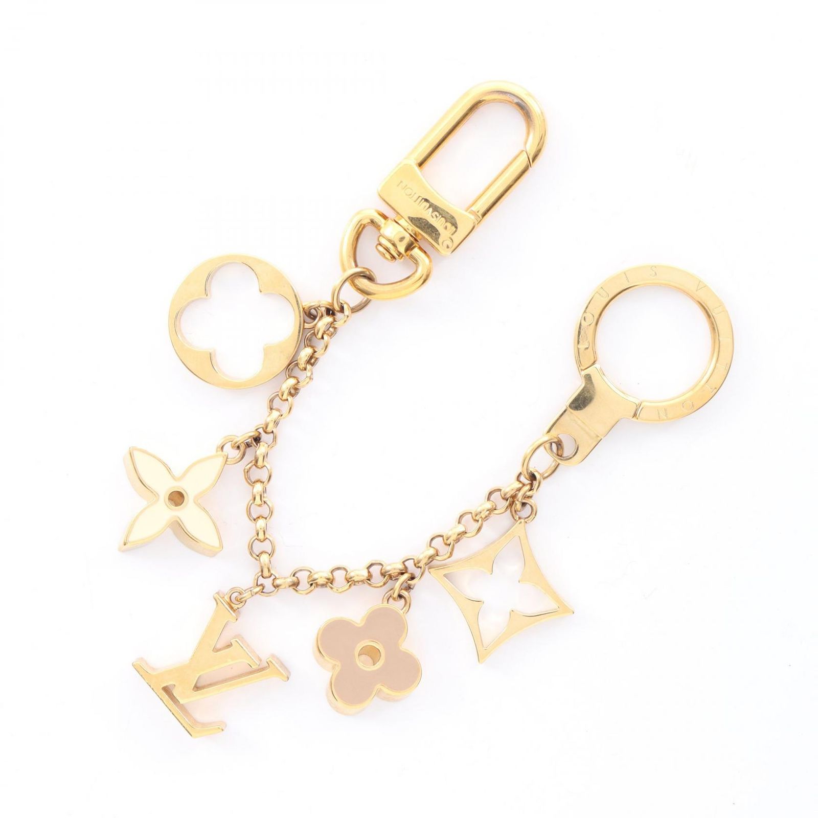 ルイ・ヴィトン LOUIS VUITTON キーホルダー バッグチャーム チェーン フルール ドゥ モノグラム M65111 ゴールド/アイボリー その他 チェーンフルールドゥモノグラム