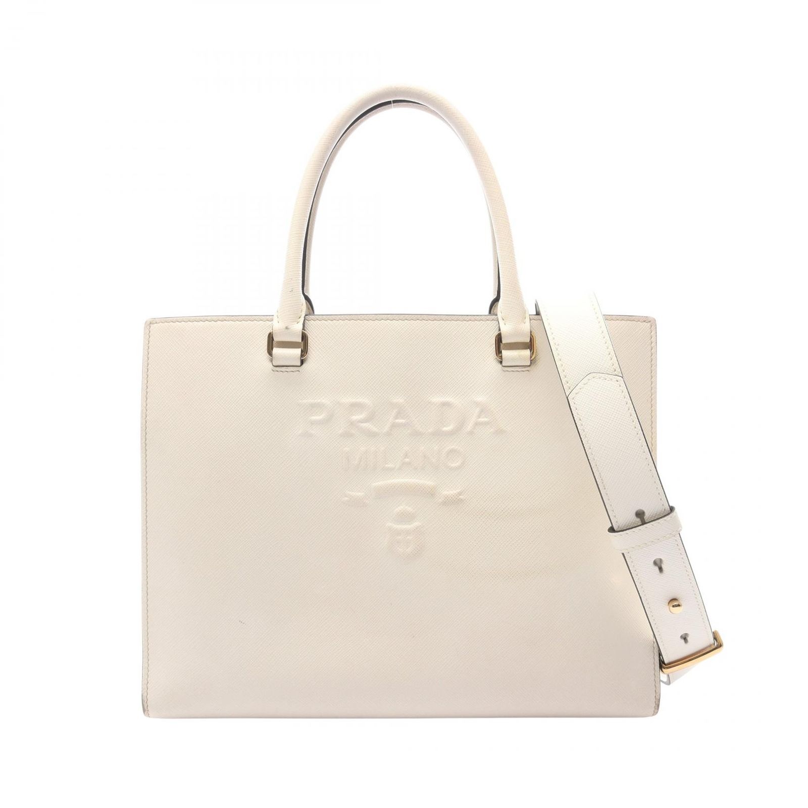 プラダ PRADA ハンドバッグ SAFFIANO LUX 2WAY 1BA337 ホワイト サフィアーノレザー 2wayショルダー レディース Used B