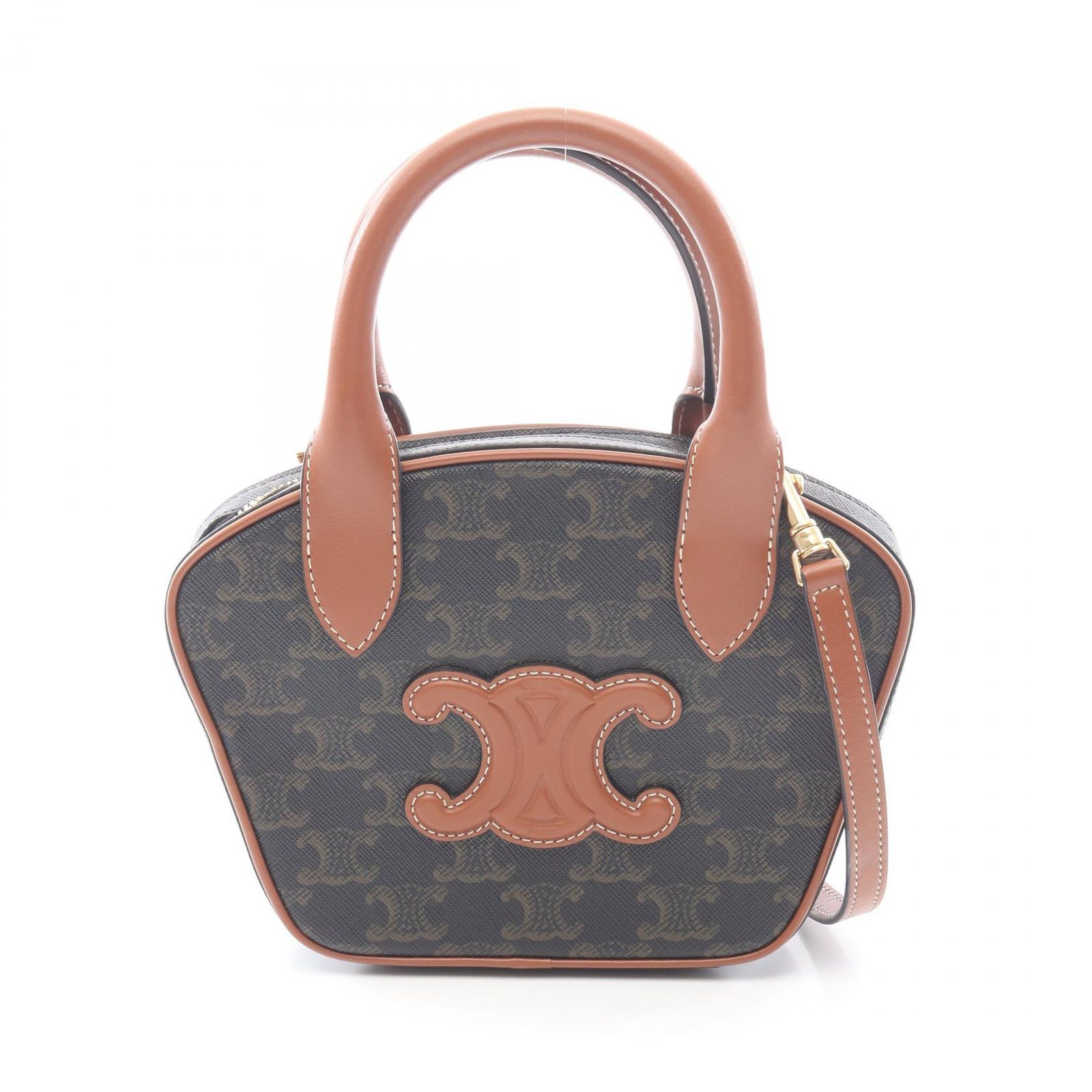 セリーヌ CELINE ハンドバッグ トリオンフ 2WAY ダークブラウン PVCコーティングキャンバス レザー トリオンフ 2wayショルダー レディース Used A