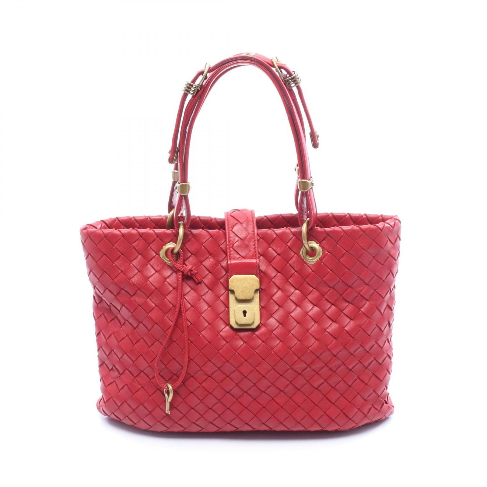 ボッテガヴェネタ BOTTEGA VENETA ハンドバッグ カプリ イントレチャート レッド レザー イントレチャート ハンドバッグ レディース Used B