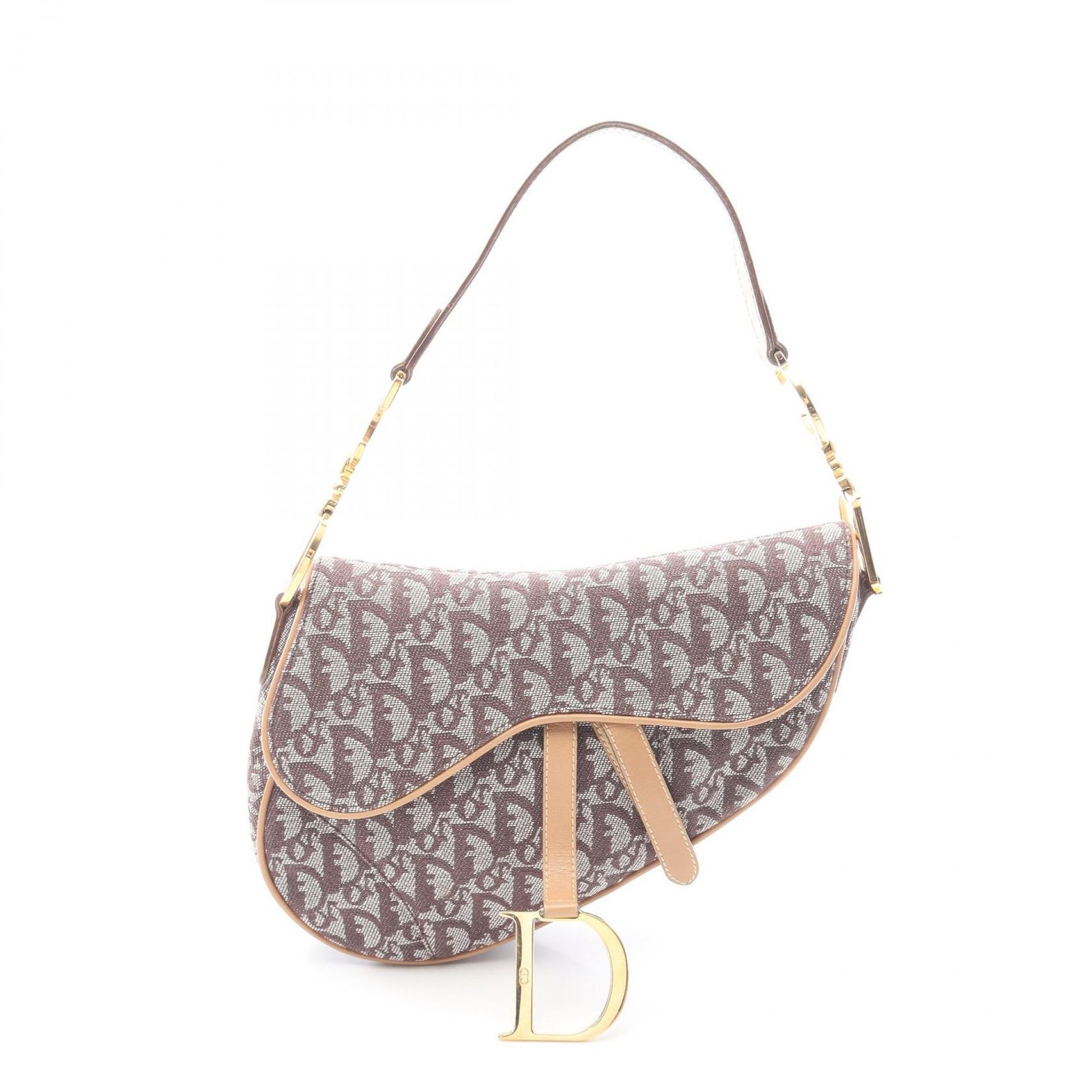 ディオール Dior ハンドバッグ SADDLE サドル トロッター ブラウン キャンバス レザー トロッター サドルバッグ レディース Used A